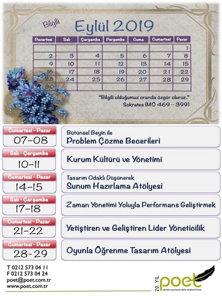 Eylül 2019 Eğitim Takvimimiz yayında...www.poet.com.tr